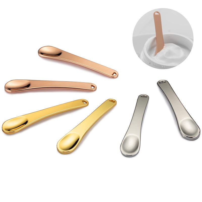 Tekson 6 Pieces Metal Cosmetic Skincare Spatula, Mini Mask facial Reusable Scoop, Makeup Beauty Spoons for Cream, Lotions, Moisturizers (Rose Gold, Gold, Silver) - Image 1